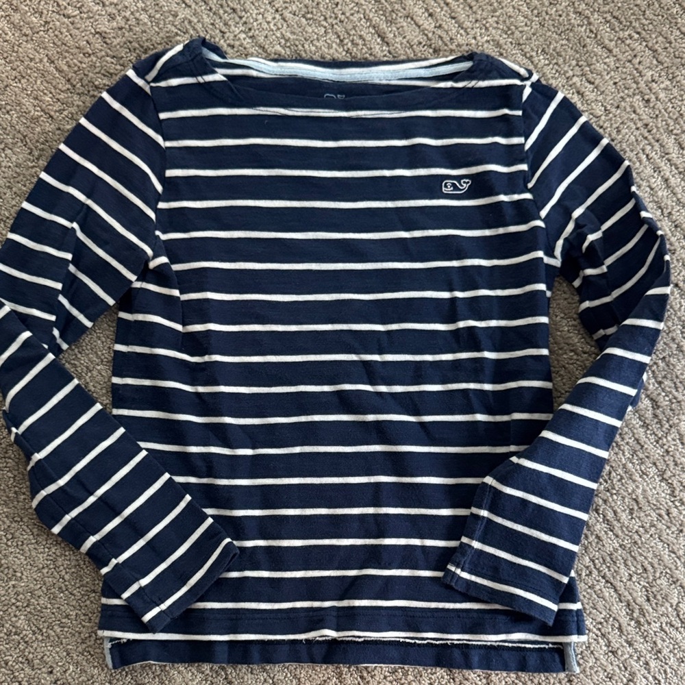 Vineyard Vinez Navy and White Striped Long Sleeve Shirt size small (7-8)